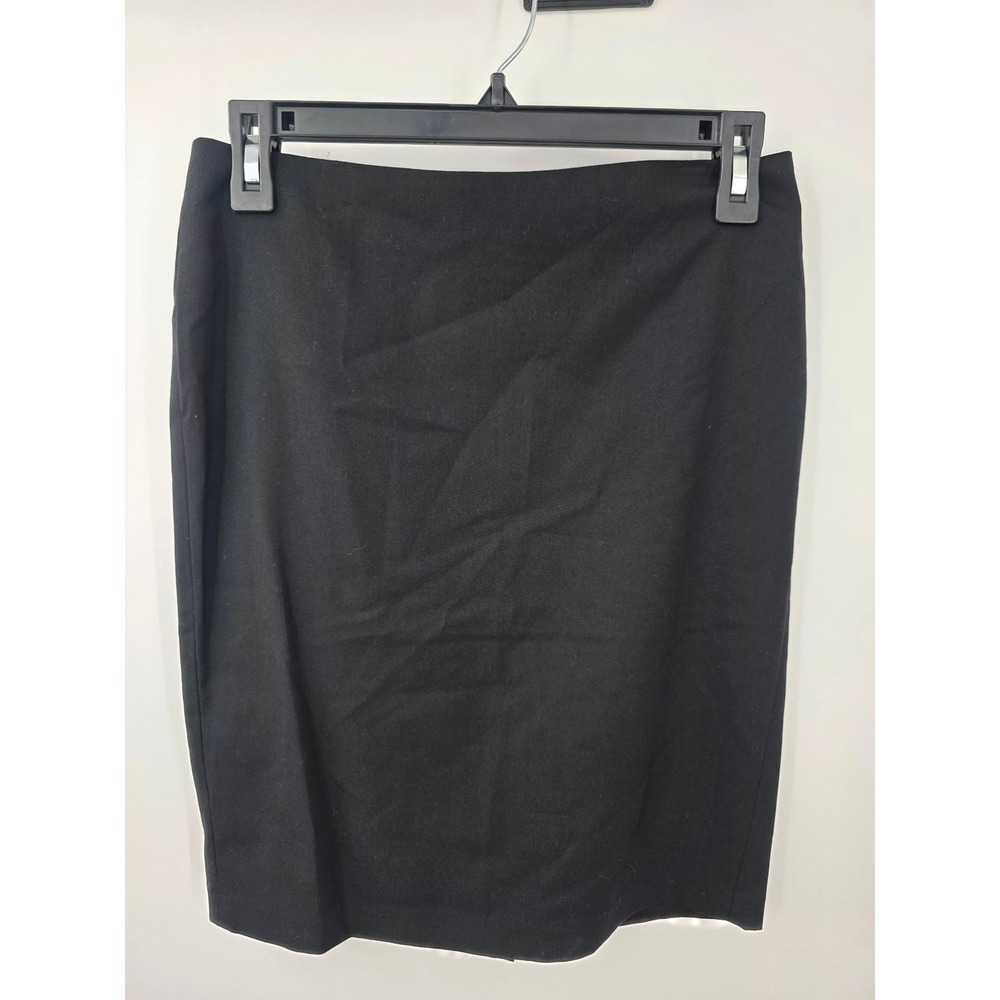 Sisley Black Stretch Pencil Skirt Women Knee Length Back Slit Professional US 2